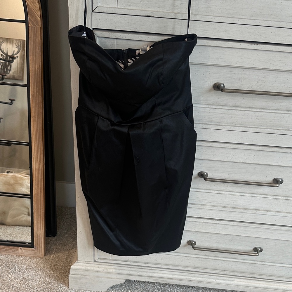 Candie's Strapless Black Satin Pleated Cocktail Dress
